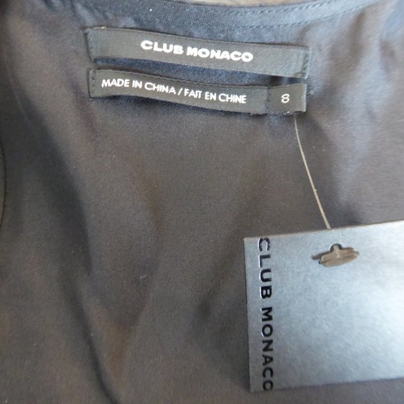 Club Monaco Silk dress racer back black pleated accent sleeveless 8 shift - Picture 7 of 7